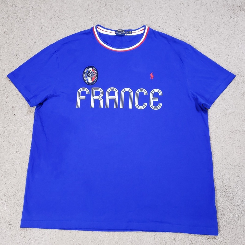 Polo Ralph Lauren Shirt Men XL Blue France Classic Fit S/S Tee Casual Preppy